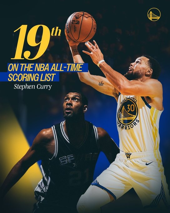 世界杯手机官网app下载中心-勇士官方晒出海报：祝贺库里超越邓肯 升至历史得分榜第19位
